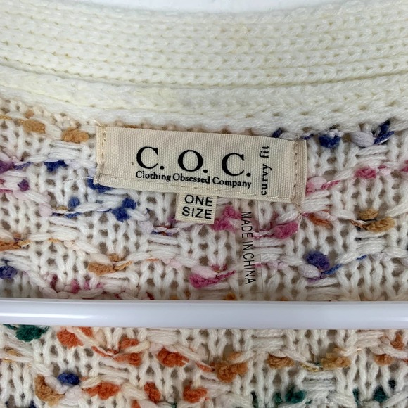 C.O.C White Colorful Crochet Knit Cardigan - Picture 3 of 6